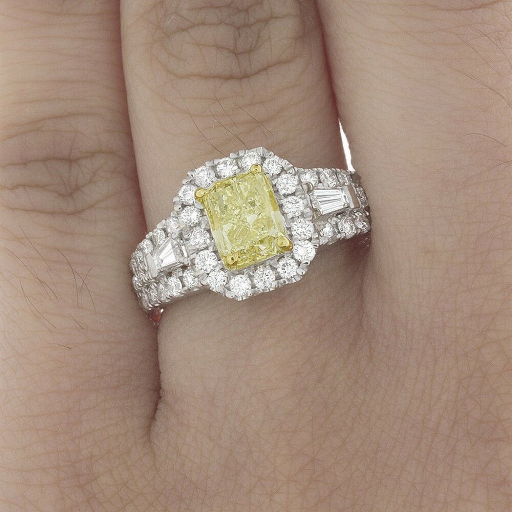2.25 Carat Radiant Shape Fancy Yellow Diamond Ring